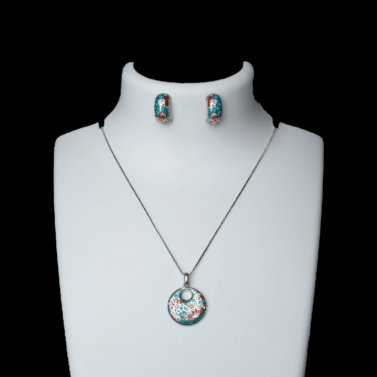 Classic Enamel Feather Print Pendant Set - PS06