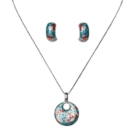 Classic Enamel Feather Print Pendant Set - PS06