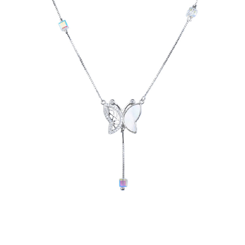 Diamond Pearl Wings Butterfly Necklace - NP07