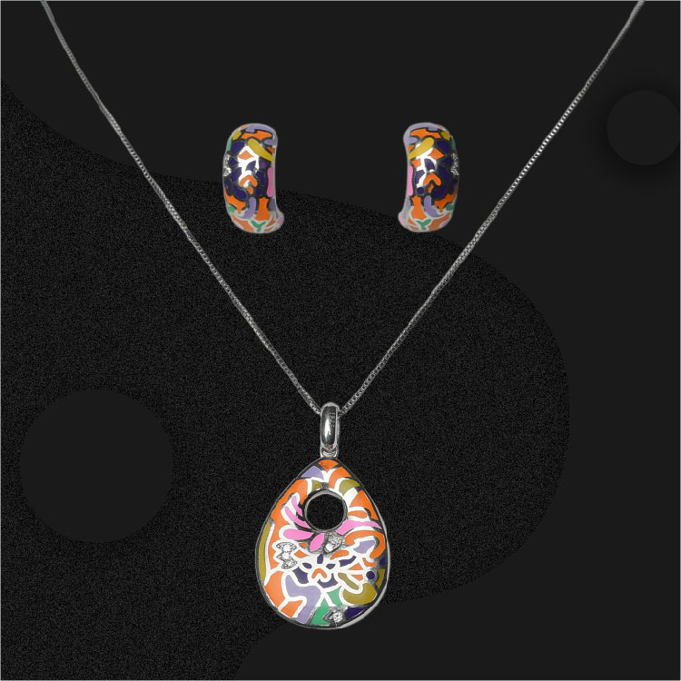 Drop Shape Enamel Korean Pendant Set - PS07