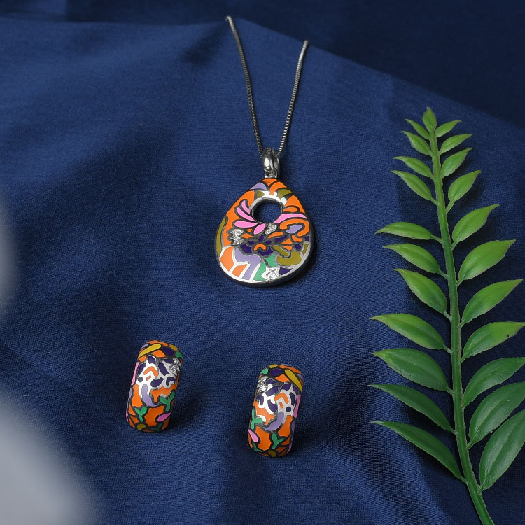 Drop Shape Enamel Korean Pendant Set - PS07