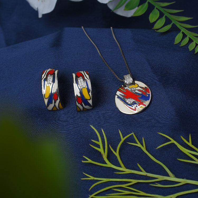 Enamel Colorful with Silver Highlights Pendant Set - PS09