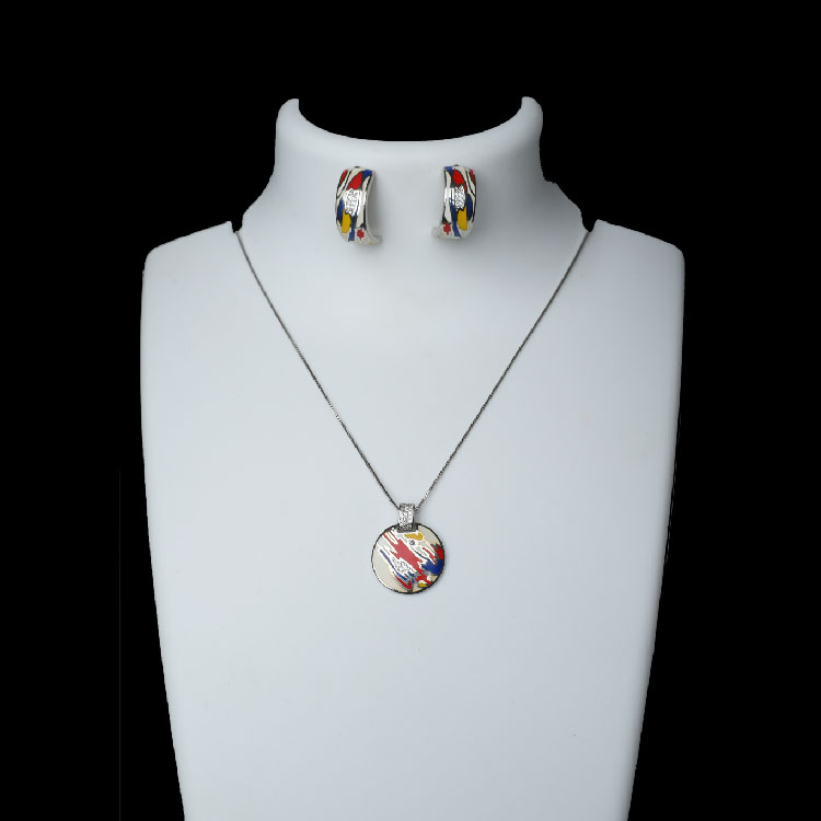 Enamel Colorful with Silver Highlights Pendant Set - PS09