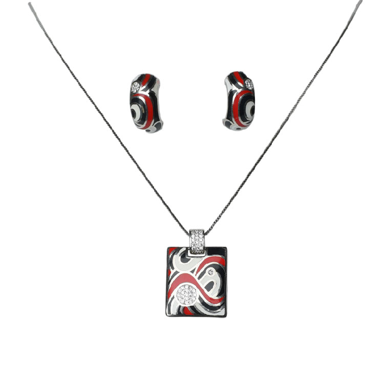 Peacock Feather Hoops Pendant Set - PS05