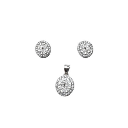 Round Halo Cubic Silver Earring & Pendant Set - PS19