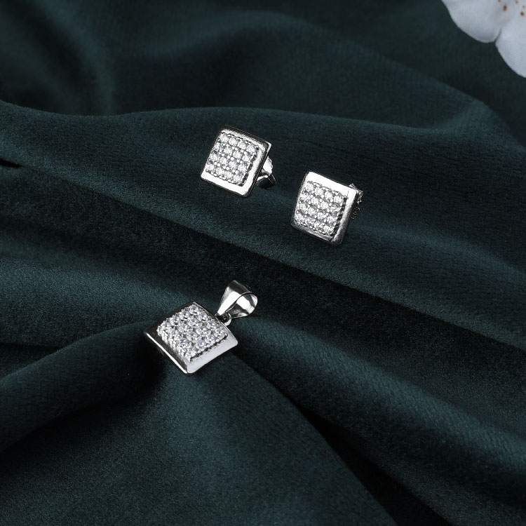 Silver Square Cut Pendant Set - PS16