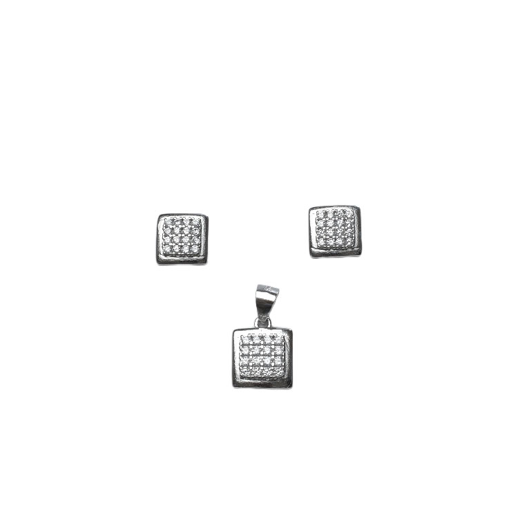 Silver Square Cut Pendant Set - PS16