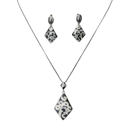 Swirl Shine Black and Diamond Pendant Set - PS10