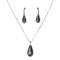 Teardrop Shape Black Strips Silver Pendant Set - PS11