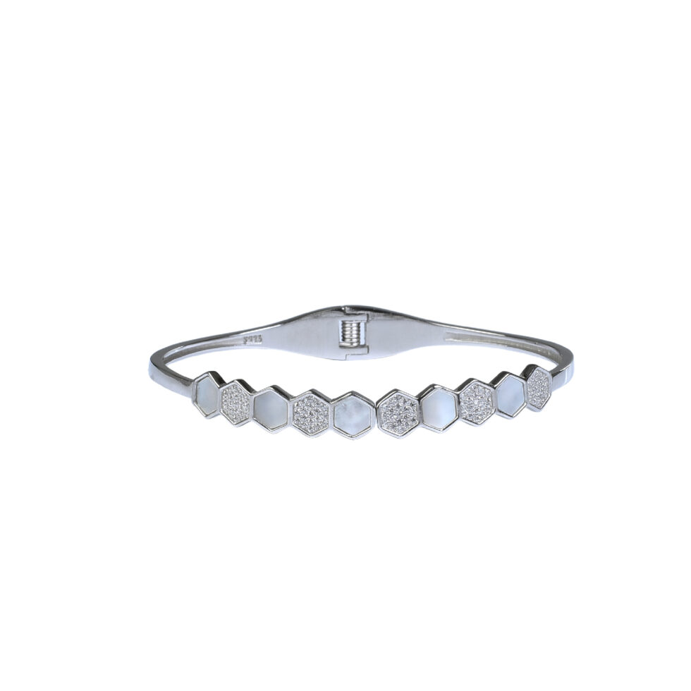 Silver Honeycomb shell openable Bangle Bracelet - BR06