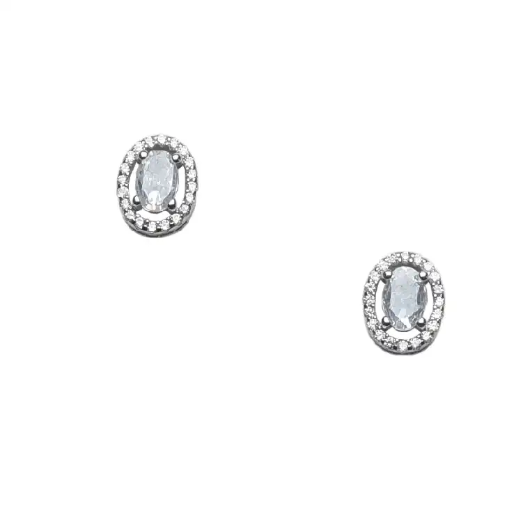 Silver Oval shape Bright Dimond Stud Earrings - ER12