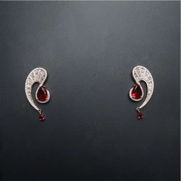 Silver Swan Drop Earrings with Ruby Stone - ER01