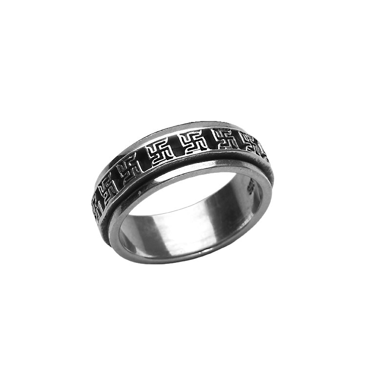 Swastika oxidised Silver Spinner Ring - RG17