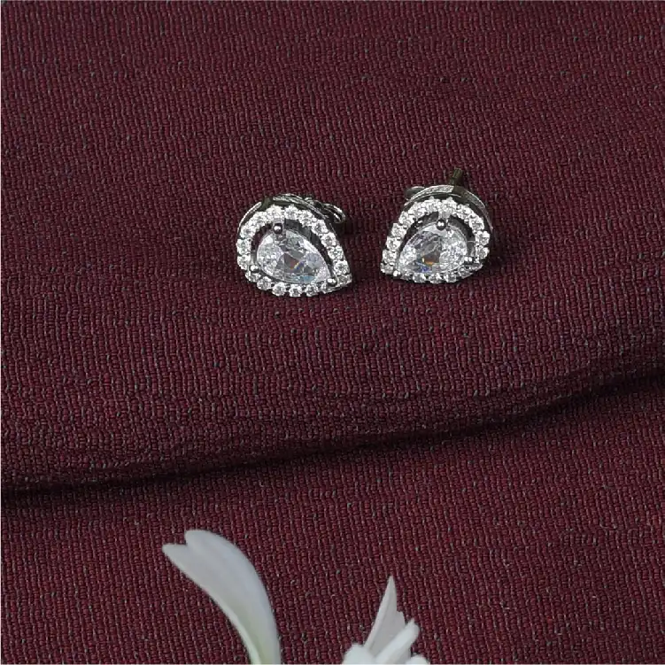 Teardrop Dimond Stud Pearl Silver Earrings for Women - ER10