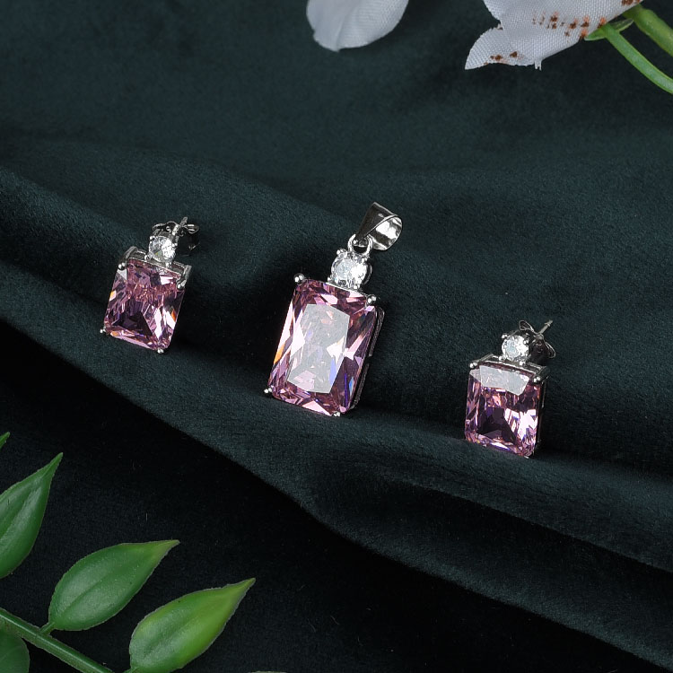 Pink Topaz Square Pendant set-PS26