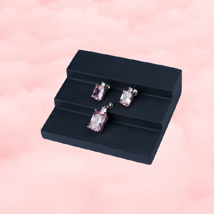 Pink Topaz Square Pendant set-PS26