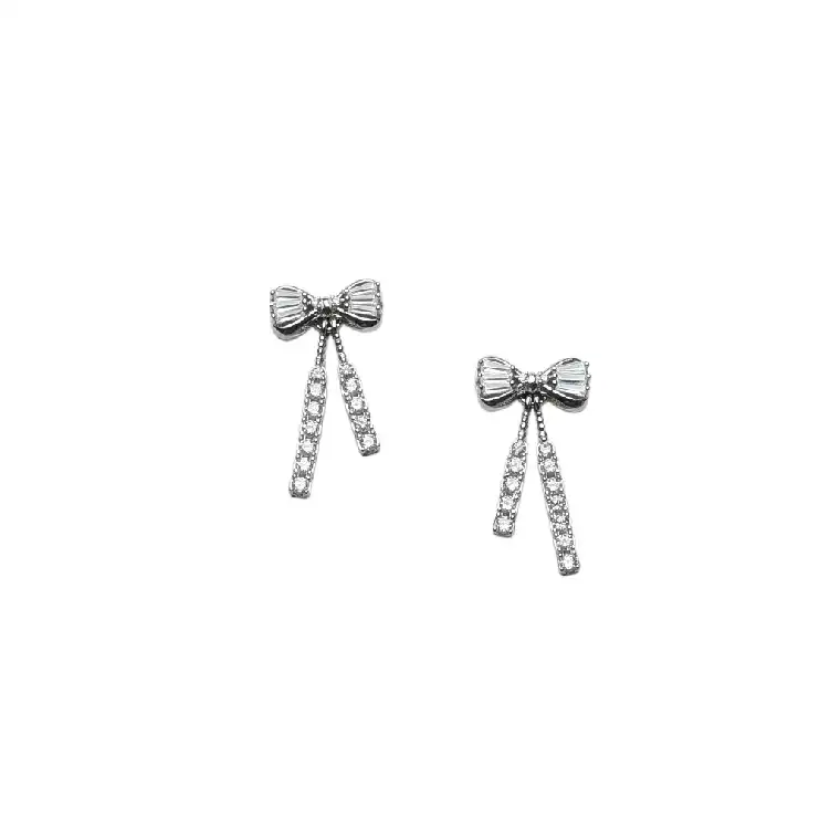Silver bow dangler stud earrings-ER44