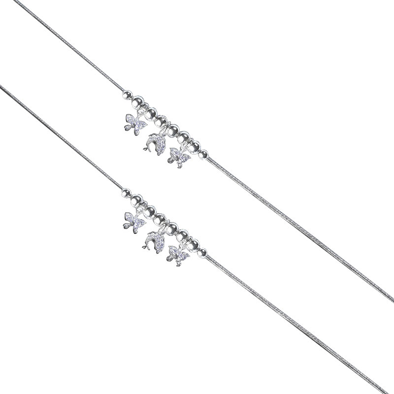 Sterling silver anklets pair with charms-Ank03