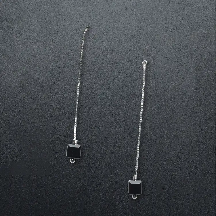 Stone black square 925 drop earrings-ER54