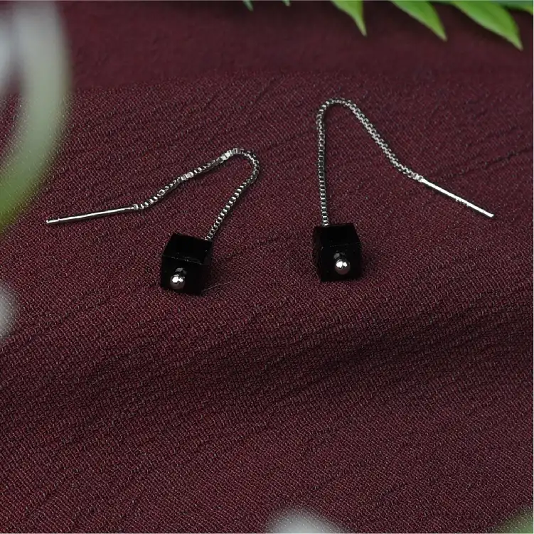 Stone black square 925 drop earrings-ER54