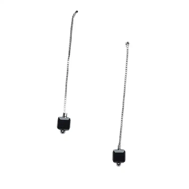 Stone black square 925 drop earrings-ER54